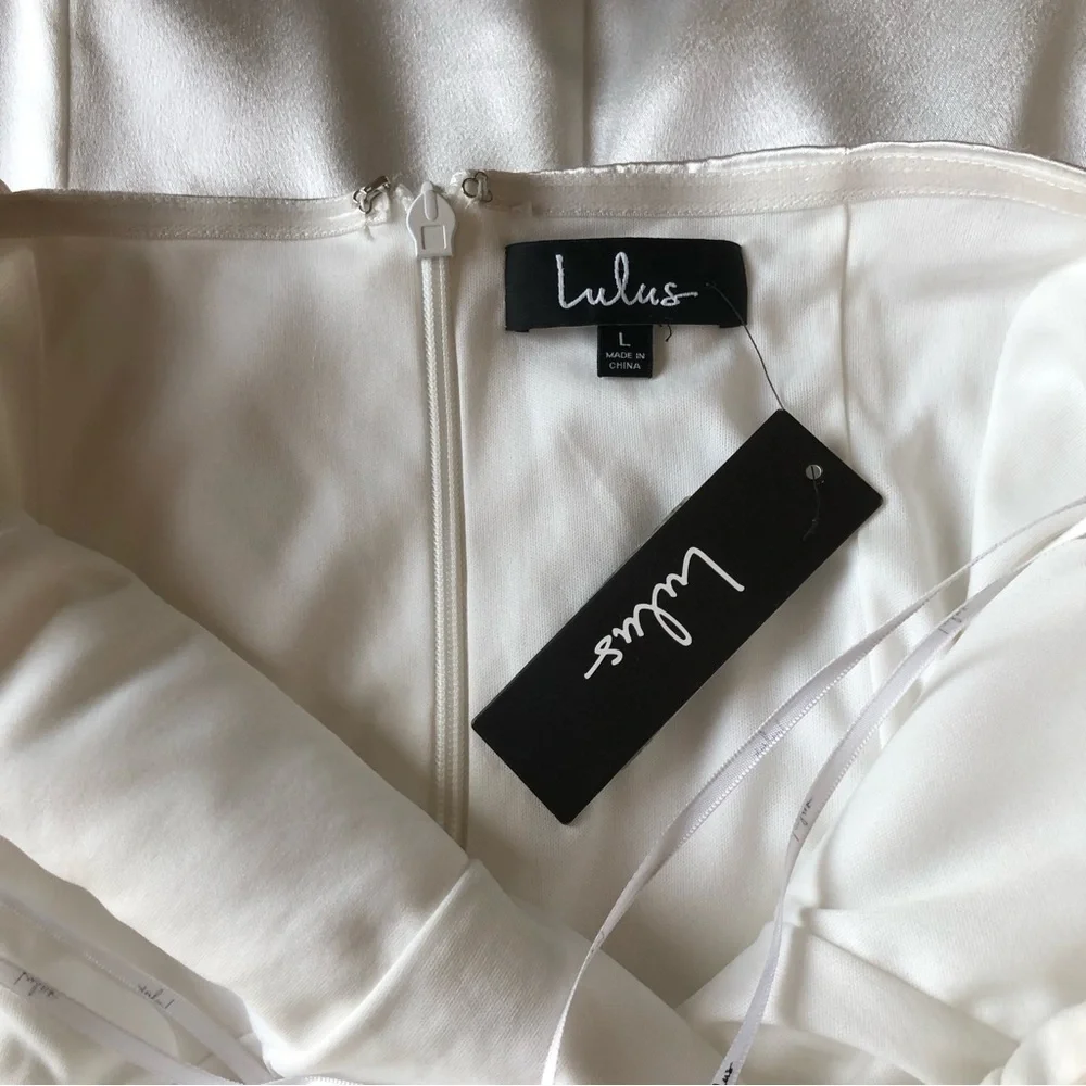 Lulu’s Love The Applause White Satin One Shoulder Dress Large